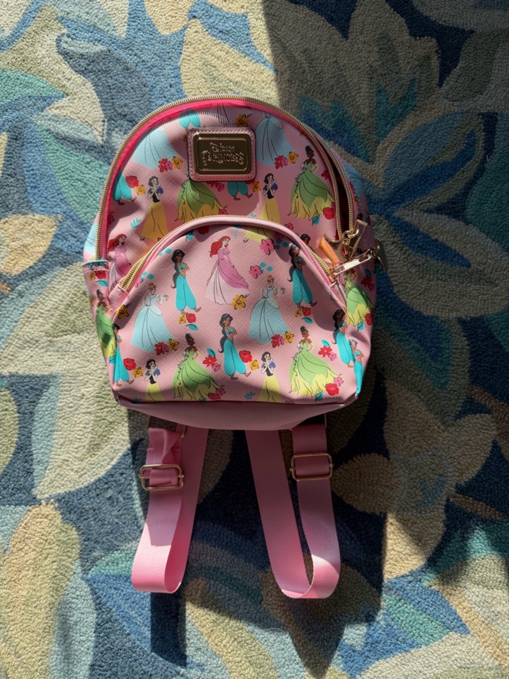 Disney Princess Pink Mini Backpack with Multicolor Princess Prints